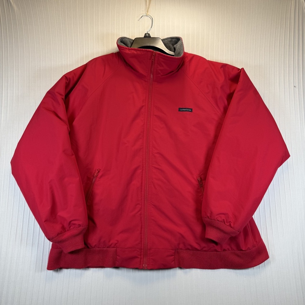Lands End Jacket Men XL Red Full Zip Fleece Lined Bomber Winter Coat‎ Outdoors